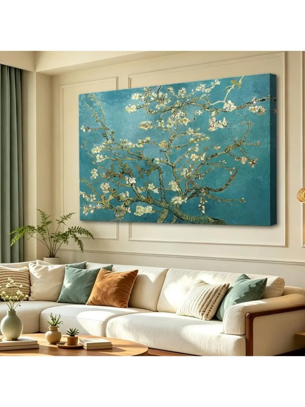 Large Floral Canvas Wall Art - Almond Blossom Modern Print for Home Decor 24x36